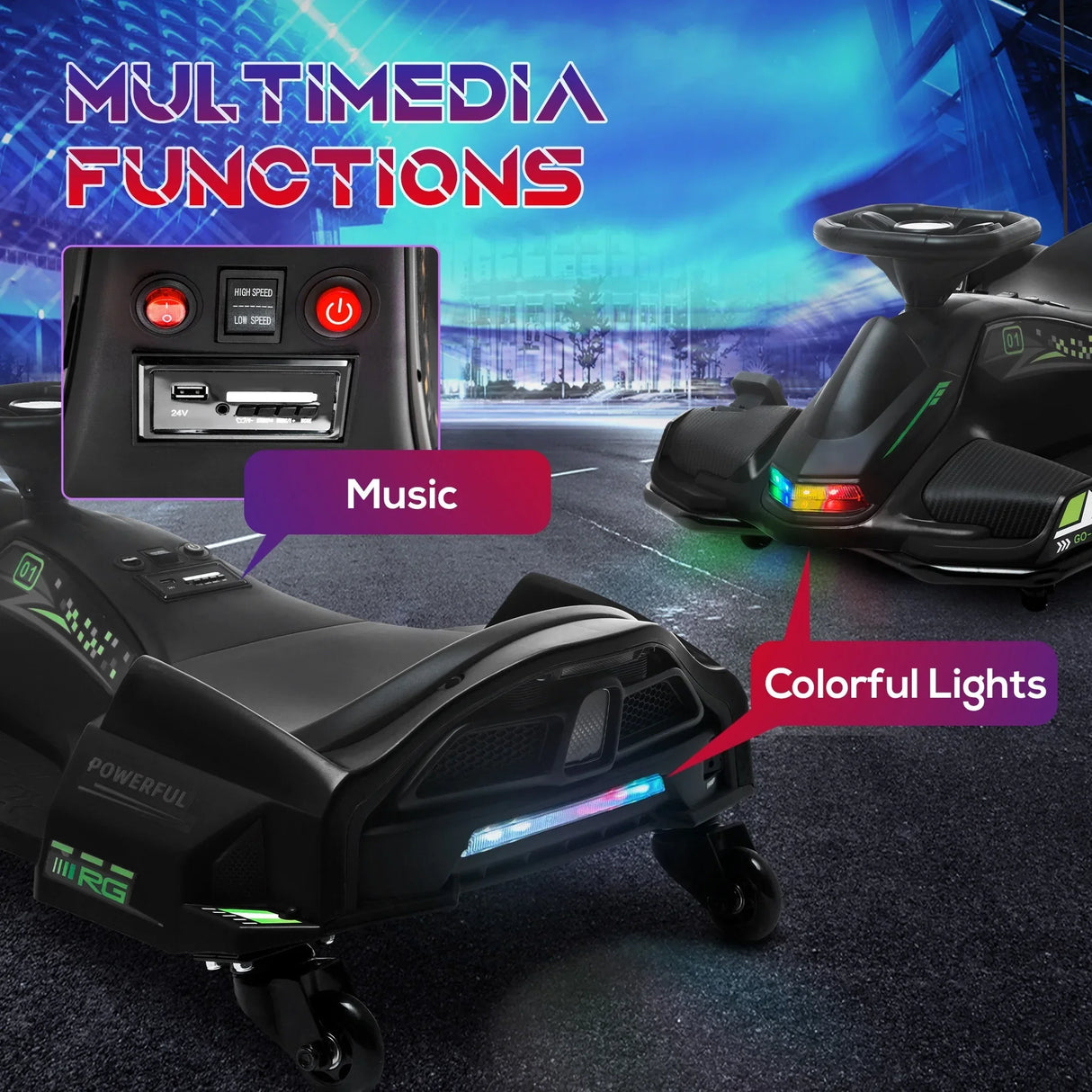Electric Drift Go Kart With Music And Colorful Lights - Omega Lifestyles