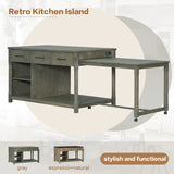 Expandable Retro Kitchen Island With Built-In Power Outlets - Omega Lifestyles