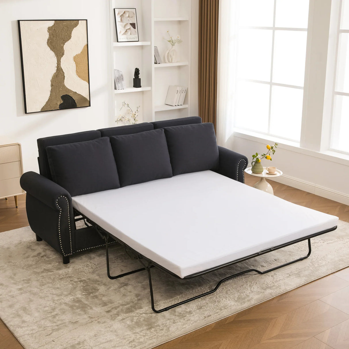 Modern Linen 2-in-1 Sleeper Sofa Bed With Memory Foam Mattress - Omega Lifestyles