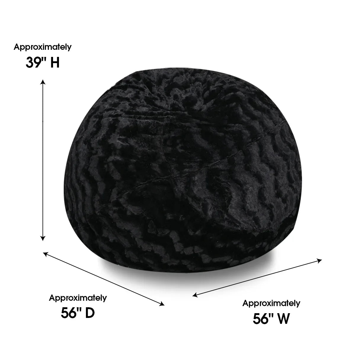 5-Foot Black Faux Fur Memory Foam Bean Bag Chair - Omega Lifestyles