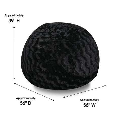5-Foot Black Faux Fur Memory Foam Bean Bag Chair - Omega Lifestyles