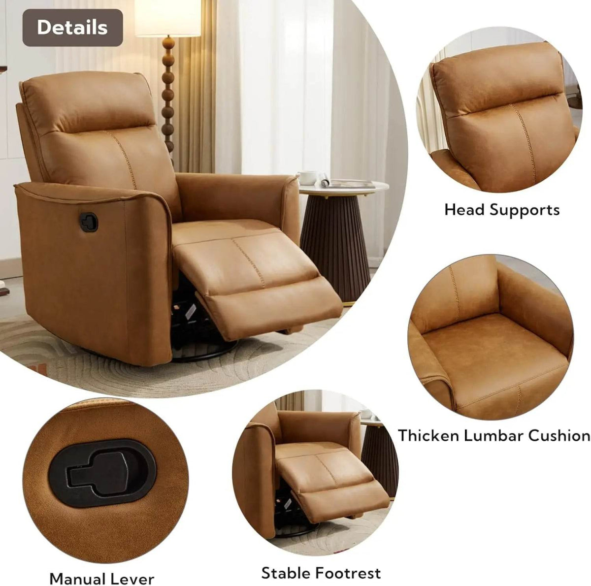 Manual Swivel Recliner Chair with Padded Support - Omega Lifestyles