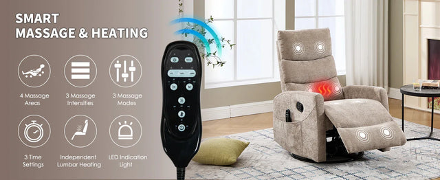 Heat Massage Swivel Rocking Recliner Chair With Lumbar Heat - Omega Lifestyles