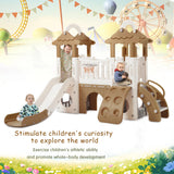 8-in-1 Toddler Freestanding Slide Climber Playset Brown - Omega Lifestyles