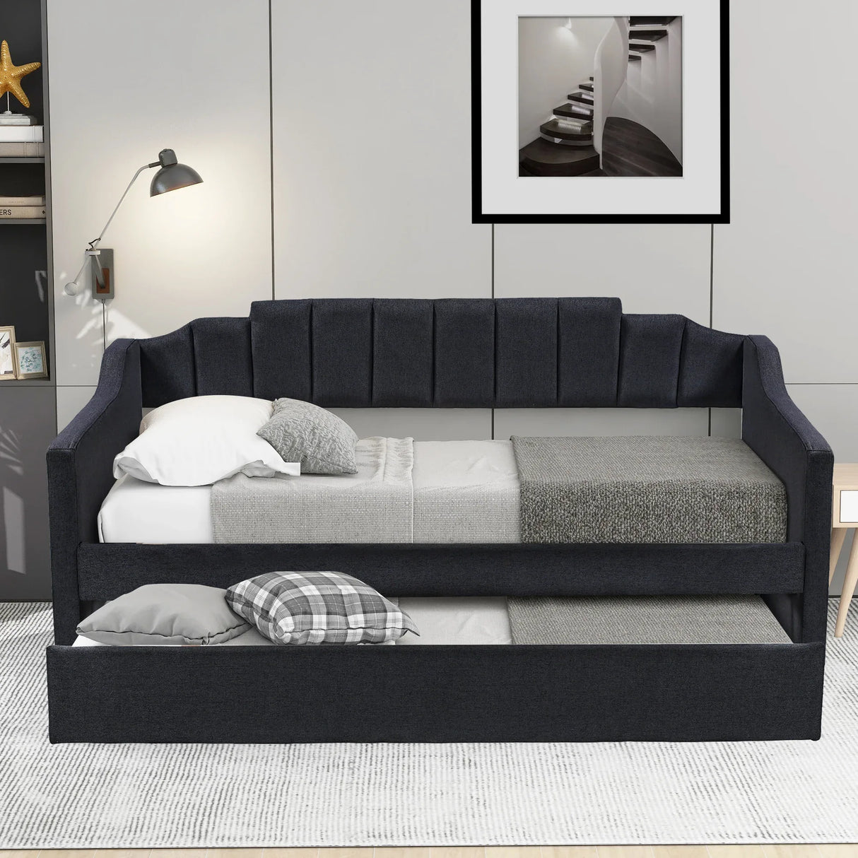 Upholstered Twin Daybed With Wheeled Trundle - Omega Lifestyles