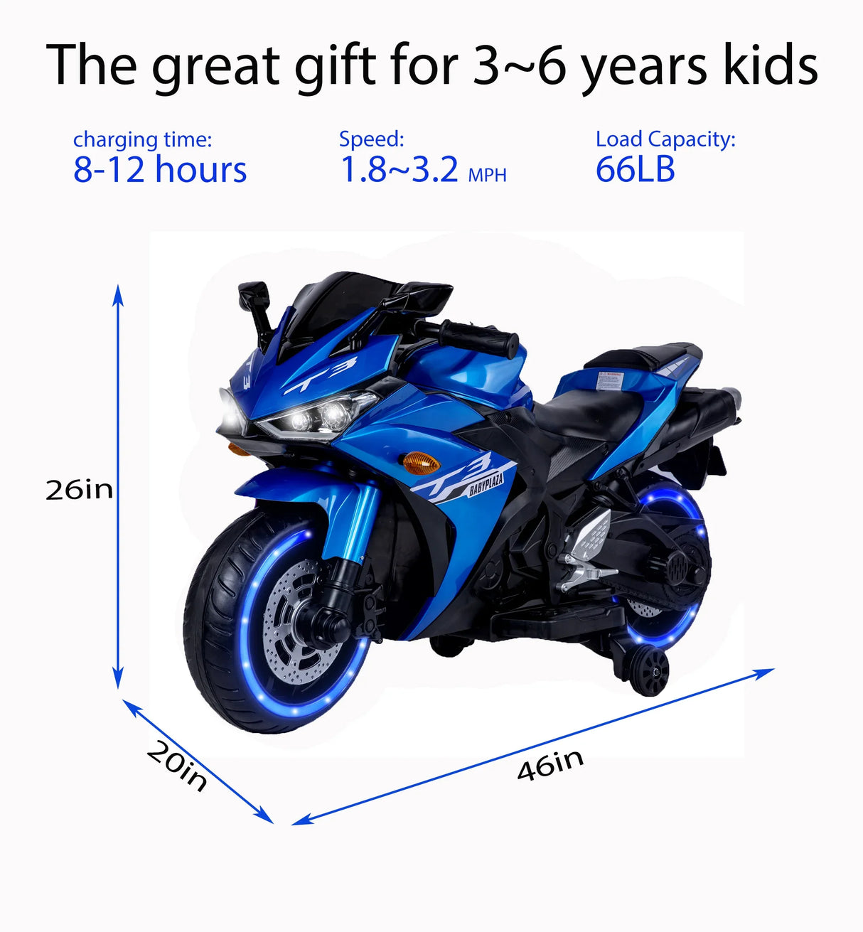 12V Kids Ride-On Motorcycle With Training Wheels and Lights - Omega Lifestyles