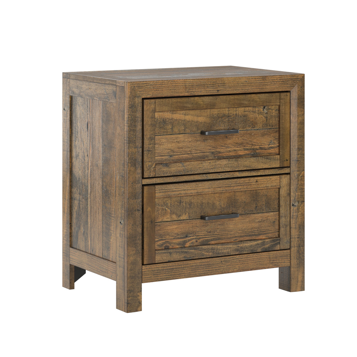 Solid Wood Rustic Brown 2-Drawer Nightstand