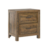 Solid Wood Rustic Brown 2-Drawer Nightstand