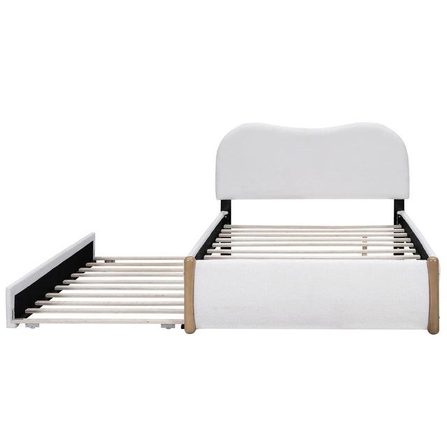 Full Upholstered Platform Bed With Twin Trundle White - Omega Lifestyles