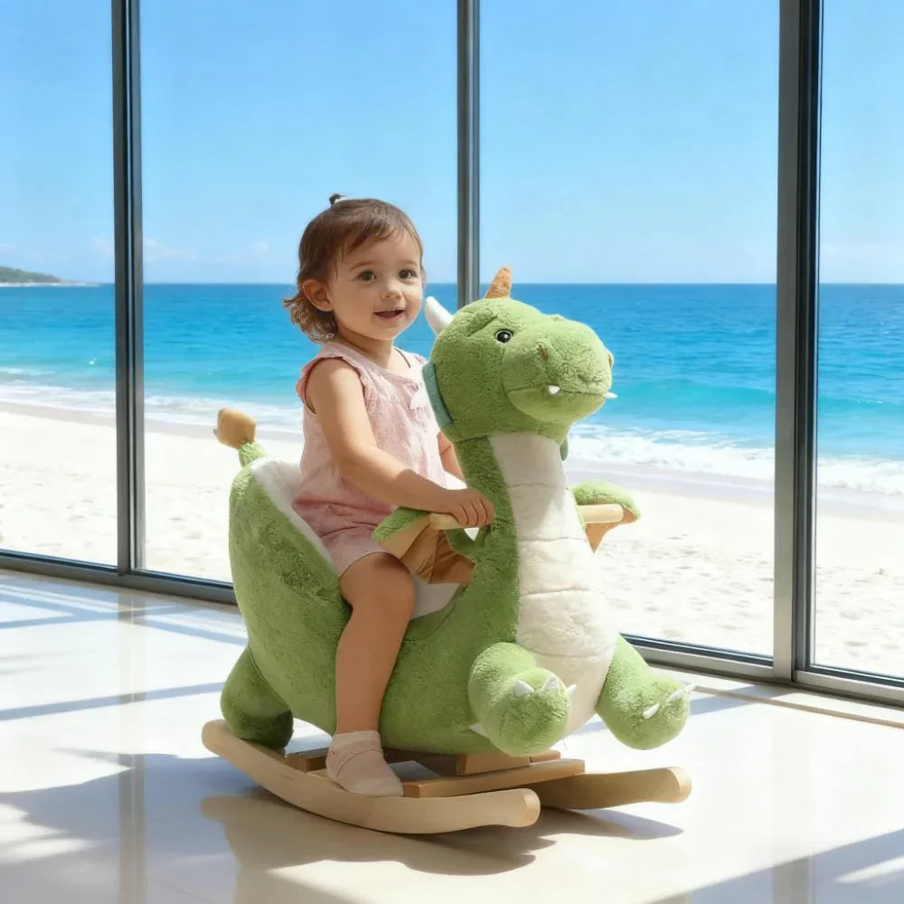 Kids Dragon Plush Rocking Horse With Safety Belt - Omega Lifestyles