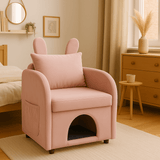 Velvet Pink Bunny Ear Pet-Friendly Armchair With Hideaway - Omega Lifestyles