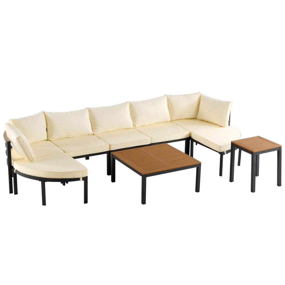 Modern Outdoor Beige Iron Frame Sectional Sofa Set