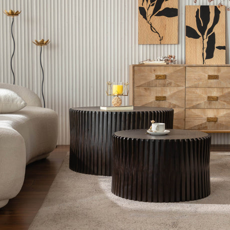 2-Piece Vintage Solid Wood Round Coffee Table Set - Sleep Galleria