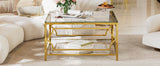 Modern Square Glass Coffee Table With Gold Metal Frame - Omega Lifestyles