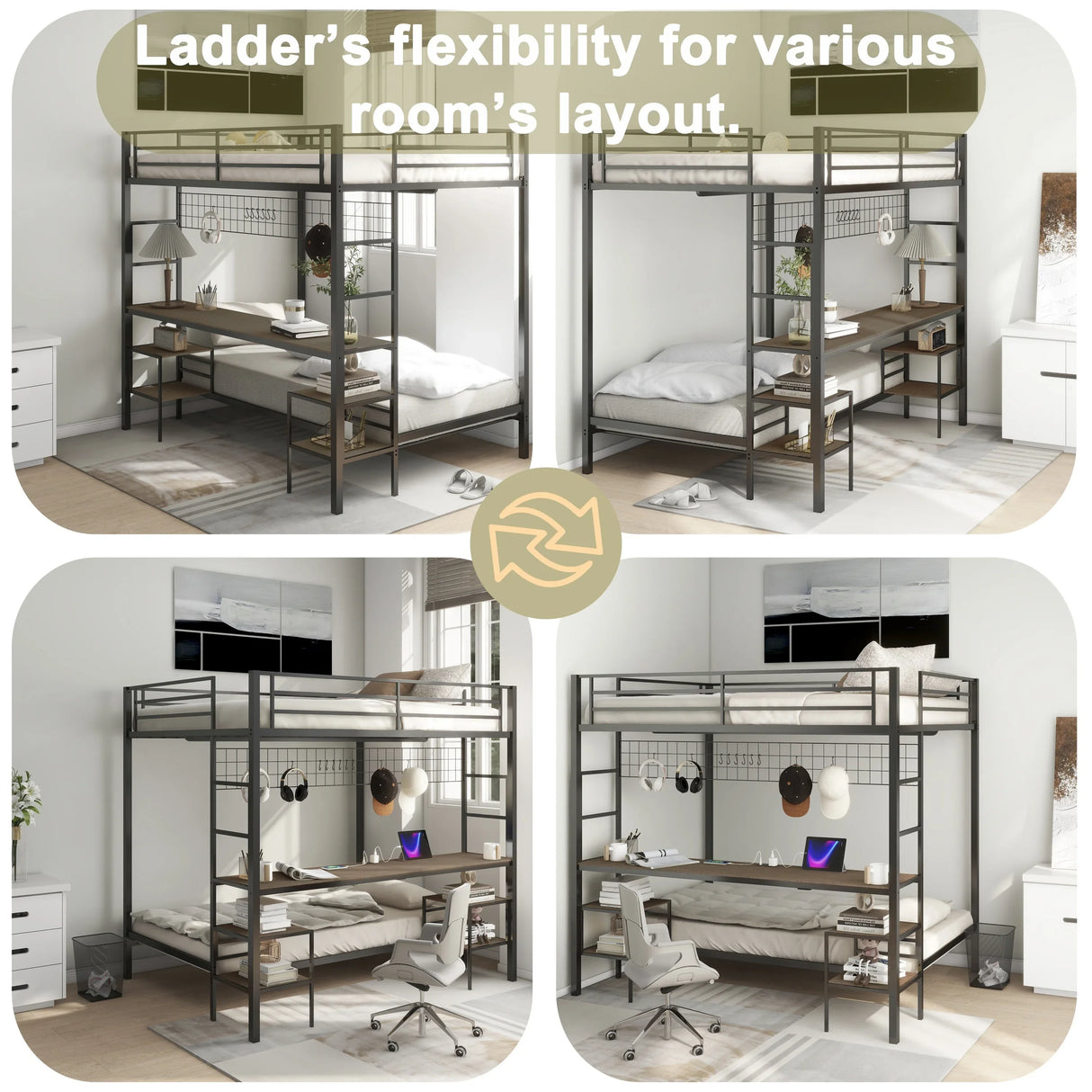 Full Over Twin Metal Bunk Bed With Desk Charging Station - Omega Lifestyles