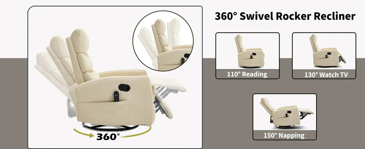 Heat Massage Recliner Chair With Swivel Rocker And Heating - Omega Lifestyles
