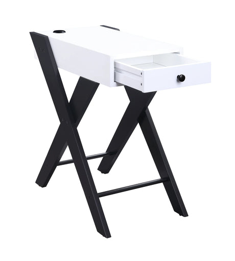 Modern White Black Accent USB Charging Table With Drawer - Omega Lifestyles