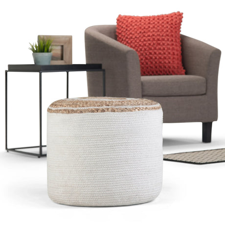 Round Hand Braided Jute Pouf With Polystyrene Filling - Omega Lifestyles
