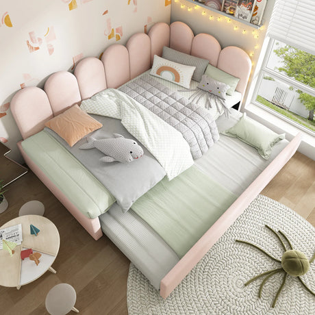 Pink Velvet Twin Daybed With Pull-Out Trundle Bed - Omega Lifestyles