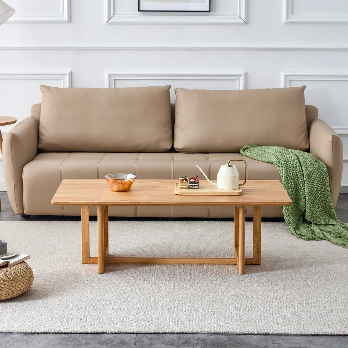 Solid Wood Rectangular Coffee Table With Rattan Weaving - Omega Lifestyles