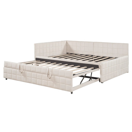 Full Upholstered L-Shaped Daybed With Twin Trundle and USB Ports - Omega Lifestyles
