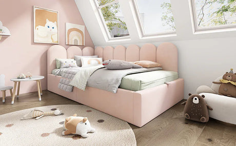 Pink Velvet Upholstered Twin Storage Daybed With Metal Frame - Omega Lifestyles