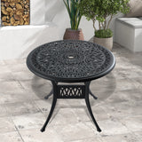 Round Black Aluminum Outdoor Patio Dining Table With Umbrella Hole