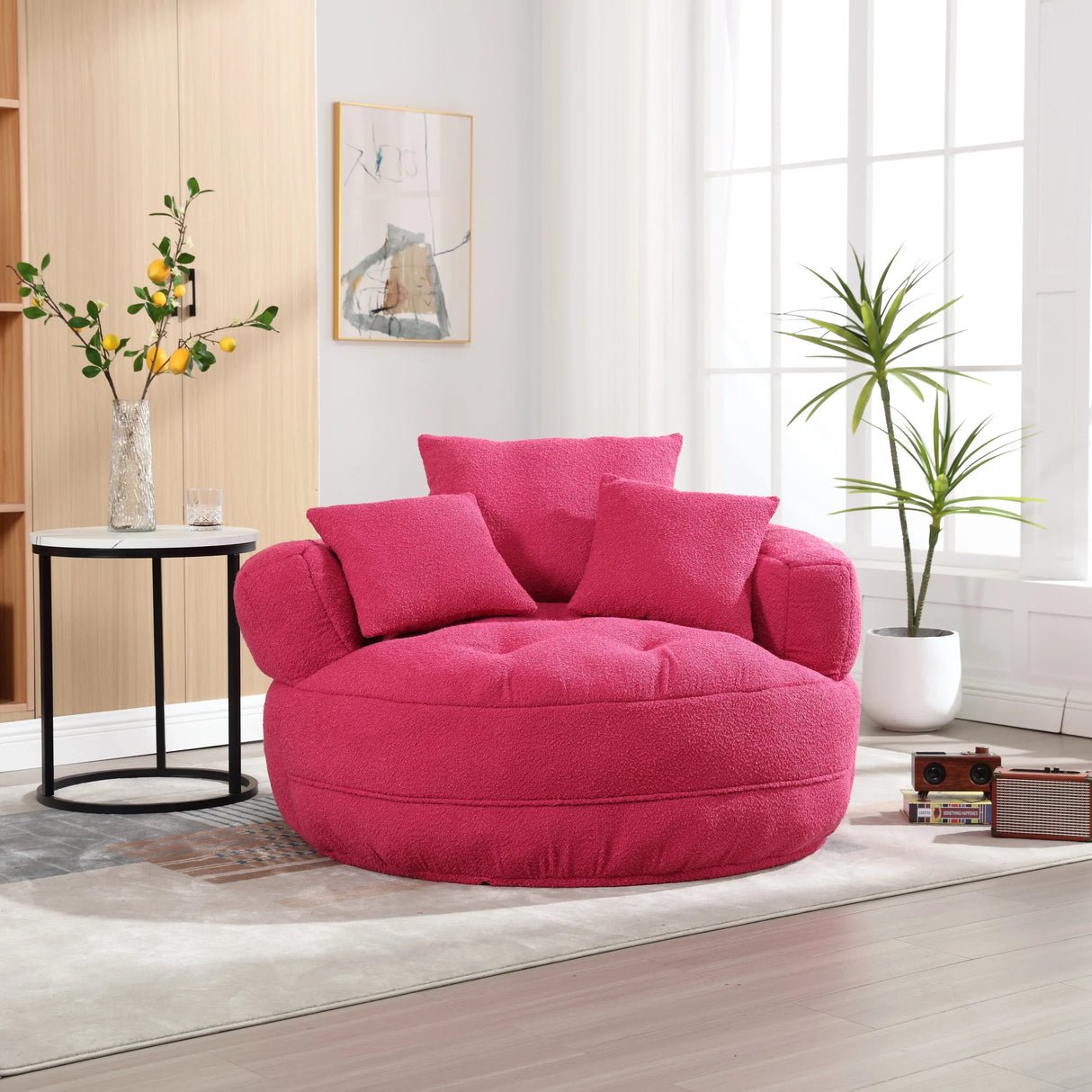 Modern Chenille Sponge Circular Sleeper Chair With Pillows - Omega Lifestyles