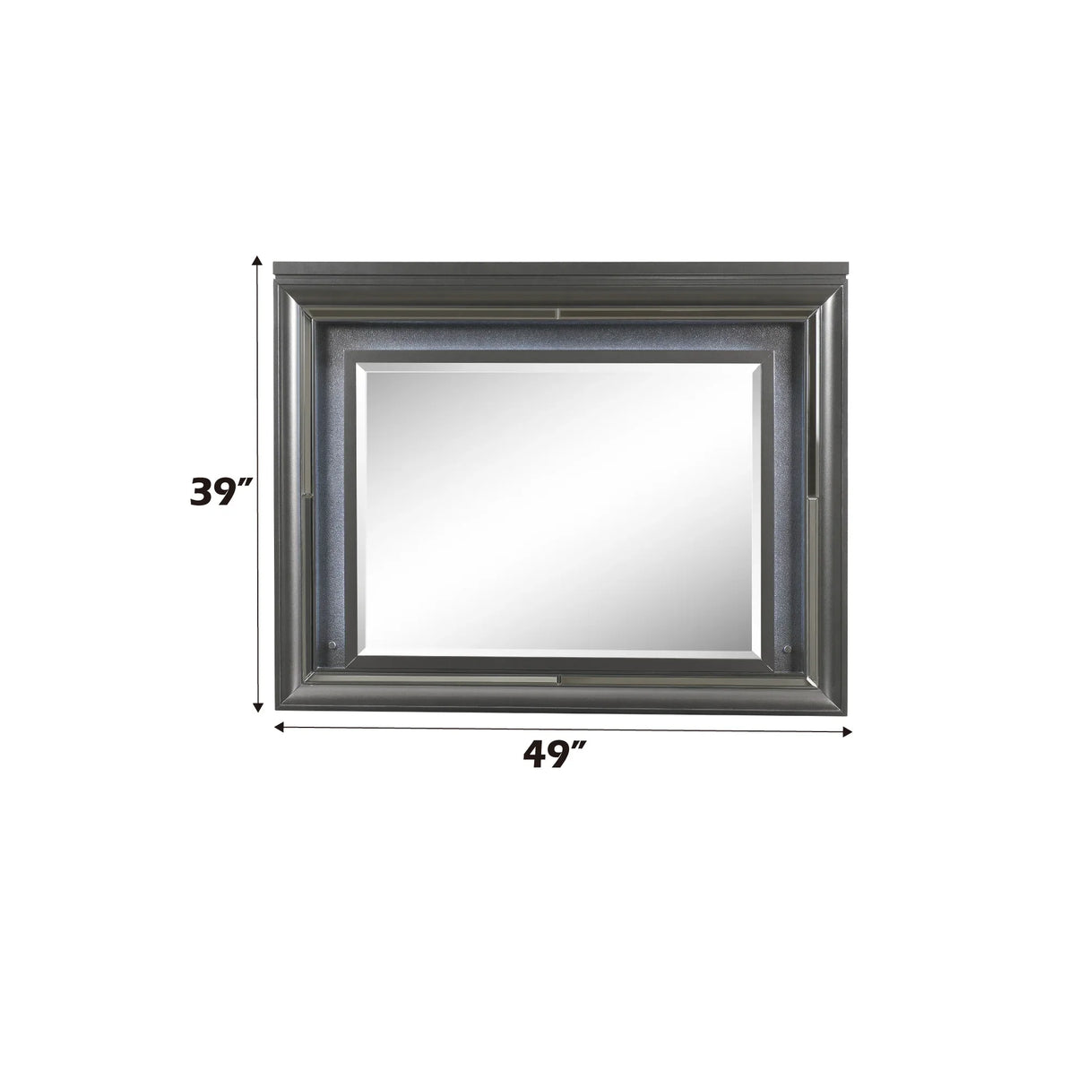 LED Gray Framed Wall Mirror With Beveled Edge Lighting - Omega Lifestyles