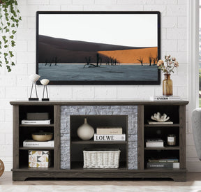Grey Faux Stacked Stone MDF TV Media Stand Console - Omega Lifestyles
