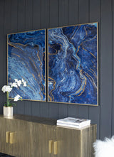 Set Of 2 Blue And Gold Framed Art Panels - Omega Lifestyles