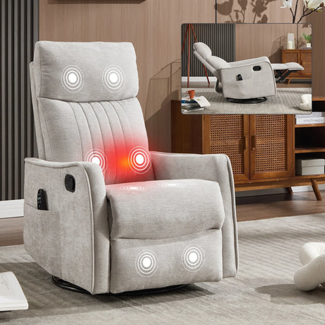 Light Gray Medium-Firm Manual Heat Massage Recliner Chair - Omega Lifestyles