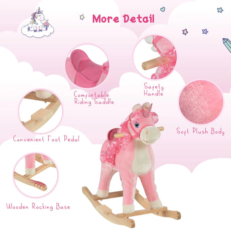 Plush Pink Unicorn Kids Rocking Horse With Sounds - Omega Lifestyles