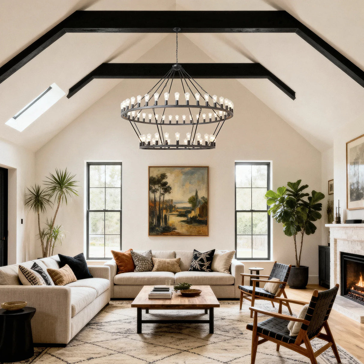 Matte Black Large Wagon Wheel 54-Light Chandelier - Omega Lifestyles