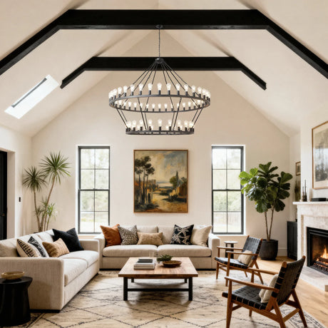 Matte Black Large Wagon Wheel 54-Light Chandelier - Omega Lifestyles