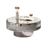 Round Mirrored Crystal Edge Silver Coffee Table - Omega Lifestyles