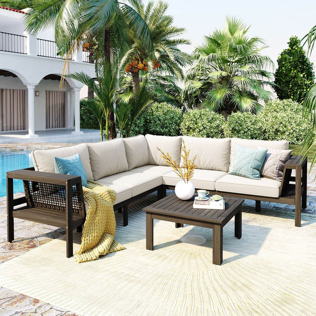4-Piece Acacia Wood Outdoor Patio Sofa Seating Set - Omega Lifestyles