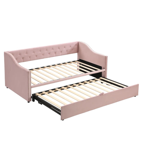 Twin Upholstered Velvet Daybed With Pop Up Trundle - Omega Lifestyles