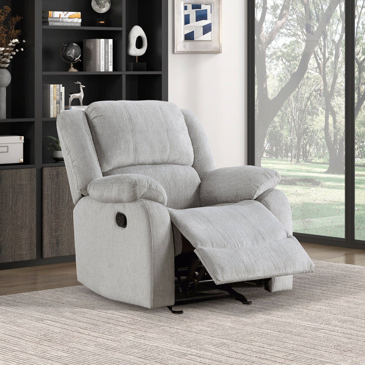 Gray Chenille Glider Recliner Chair With Pillowtop Arms