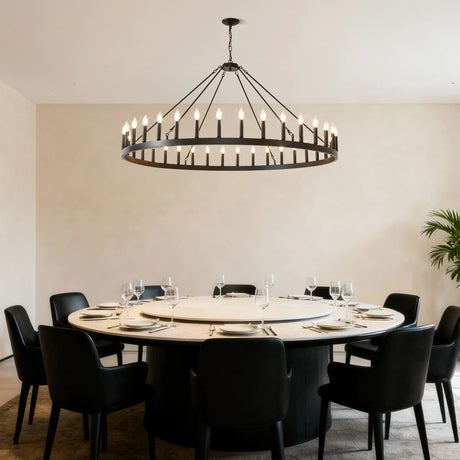 Matte Black Farmhouse 36-Light Wagon Wheel Chandelier - Omega Lifestyles
