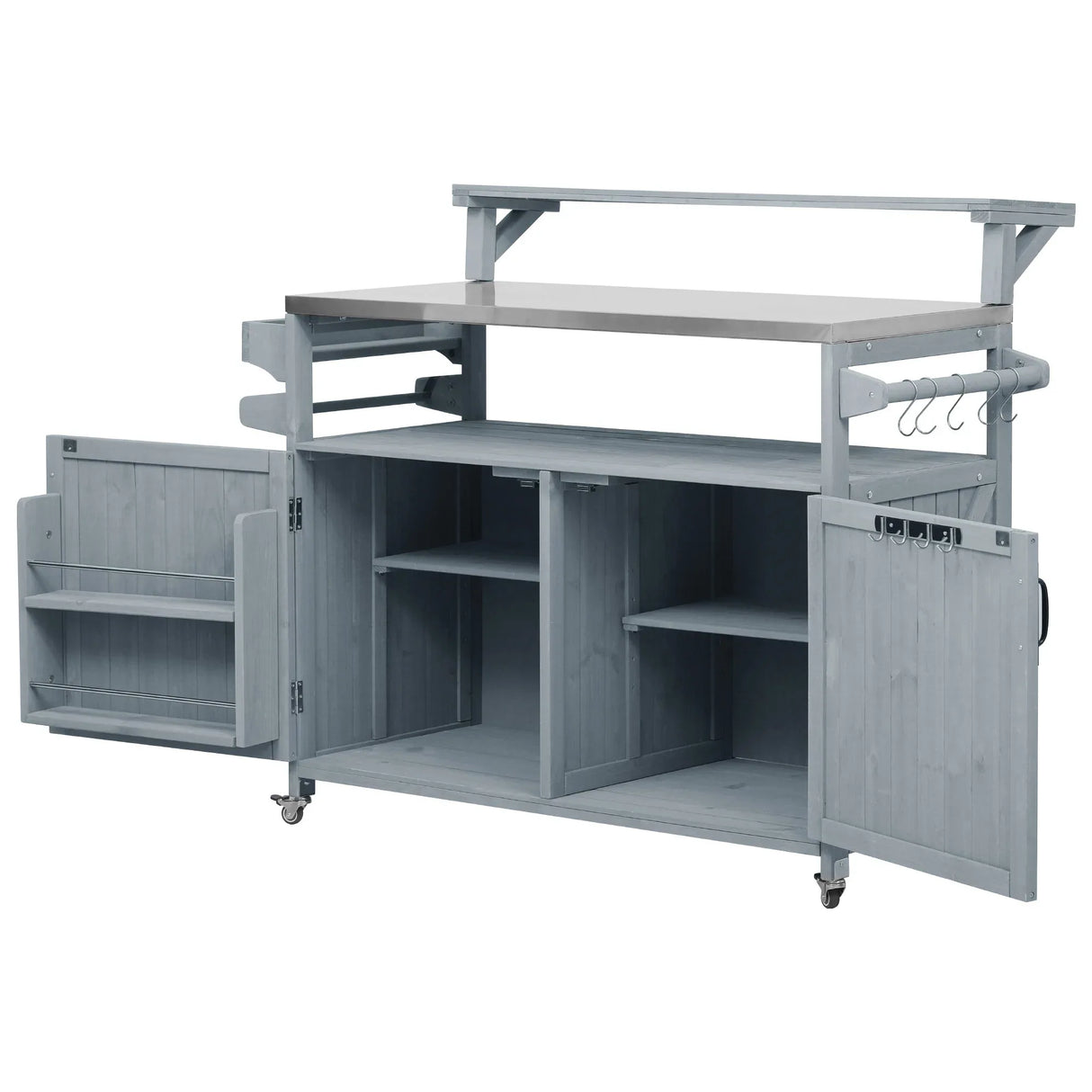 Outdoor Rolling Grill Cart With Raised Shelf Storage - Omega Lifestyles