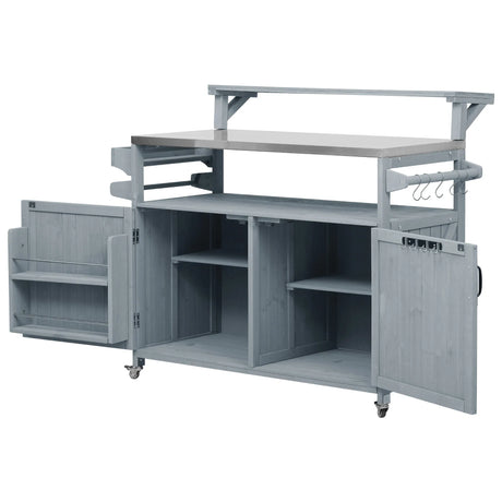 Outdoor Rolling Grill Cart With Raised Shelf Storage - Omega Lifestyles