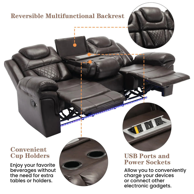 Manual Faux Leather Recliner Chair With LED Light Strip - Omega Lifestyles