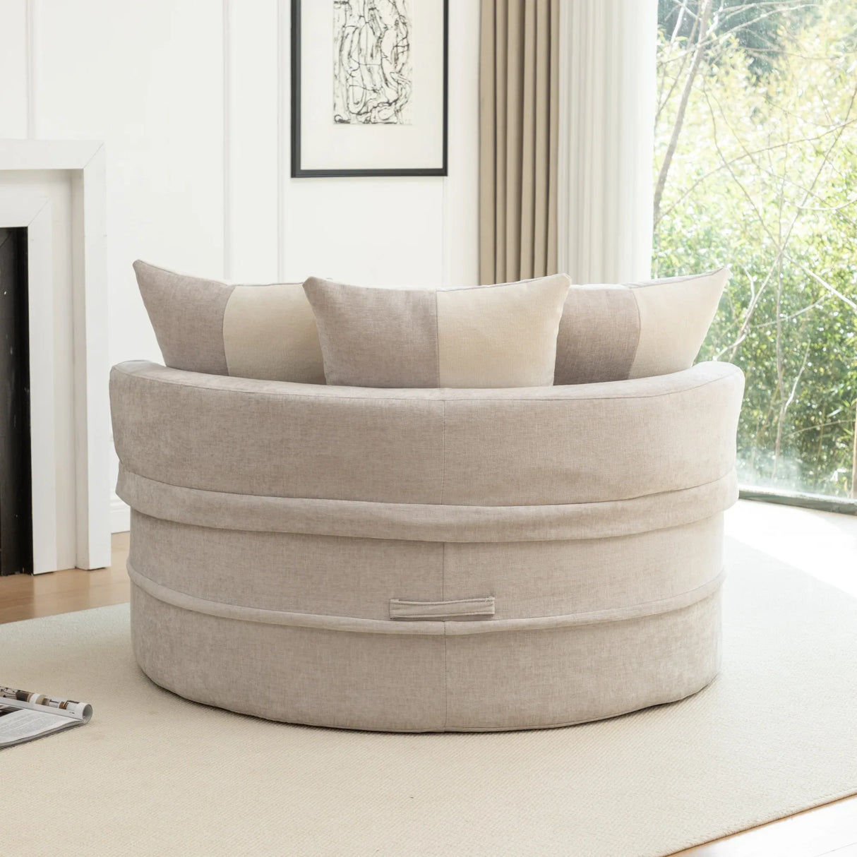 Modern Gray Chenille Barrel Accent Chair With Ottoman - Omega Lifestyles