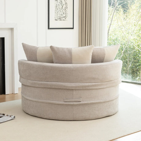 Modern Gray Chenille Barrel Accent Chair With Ottoman - Omega Lifestyles