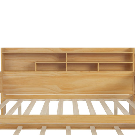 Full Wooden Bed Frame With Trundle Storage And Study Desk - Omega Lifestyles