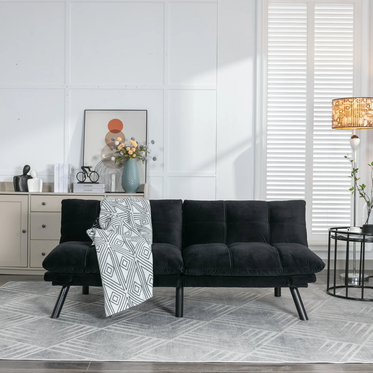 Black Upholstered Convertible Twin Sofa Bed With Foam Cushion - Omega Lifestyles