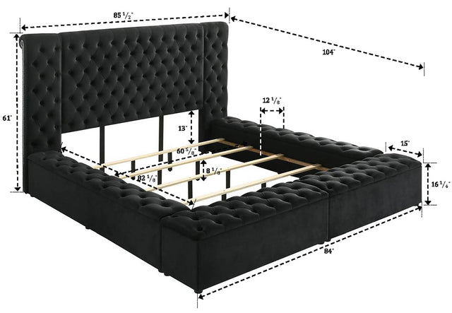 Queen Velvet Tufted Upholstered Bed Frame With Storage - Omega Lifestyles