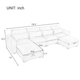 U-Shaped Modular 6-Seat Linen Blend Sofa With Ottomans - Omega Lifestyles
