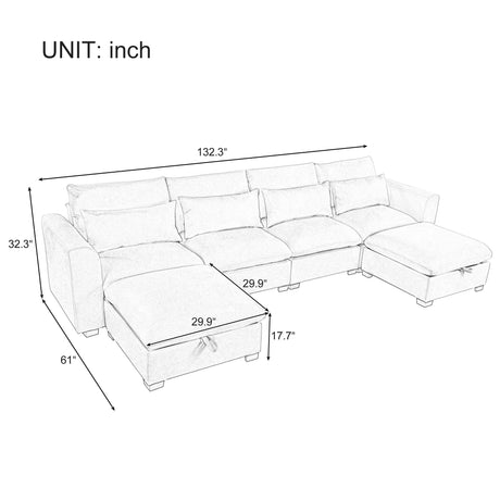 U-Shaped Modular Linen Blend Sofa With Ottomans - Omega Lifestyles